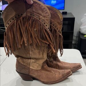 Tony Lama Brown Fringe Heeled Boots